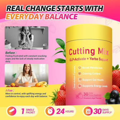 Cutting Drink Mix | 5-HTP, Yerba Mate & Magnesium | Appetite Control & Energy | Strawberry Açaí | 30 Servings
