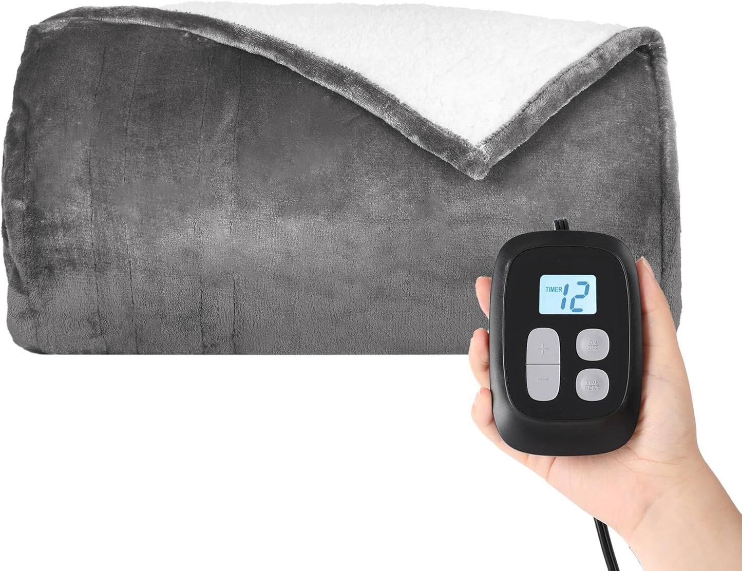 Ultra-Cozy Full-Size Electric Heated Blanket 72 x 84 in — Soft Flannel, Auto-Off (1–10 hrs), 6 Heat Settings, Machine Washable, Dark Grey