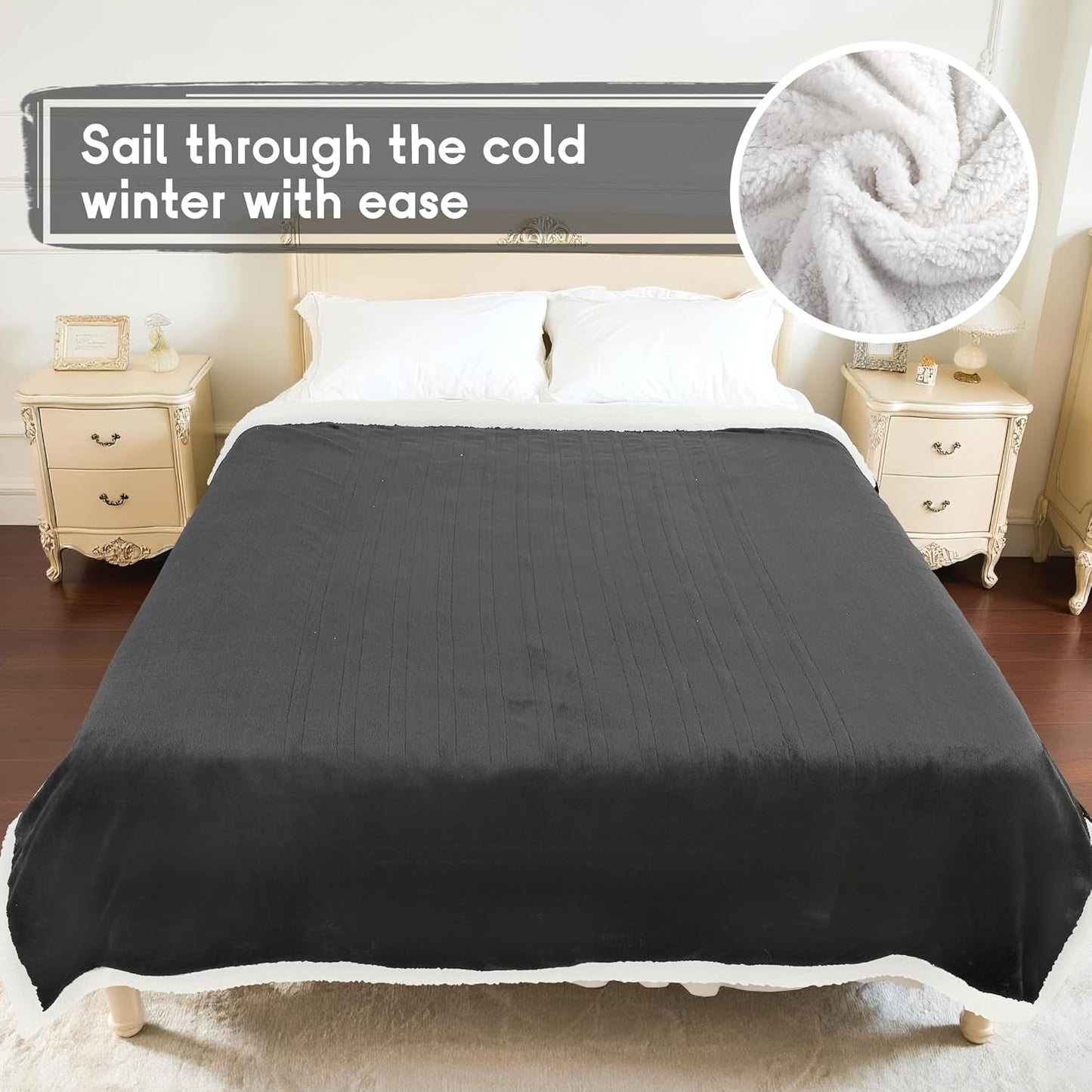 Ultra-Cozy Full-Size Electric Heated Blanket 72 x 84 in — Soft Flannel, Auto-Off (1–10 hrs), 6 Heat Settings, Machine Washable, Dark Grey