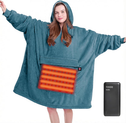 MAXEVE Heated Blanket Hoodie with 10000mAh Battery Pack – Oversized Sherpa Wearable Blanket Sweatshirt for Women & Men, Black, Warm & Soft Adult Hoodie