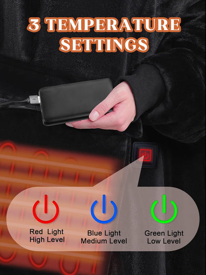 MAXEVE Heated Blanket Hoodie with 10000mAh Battery Pack – Oversized Sherpa Wearable Blanket Sweatshirt for Women & Men, Black, Warm & Soft Adult Hoodie