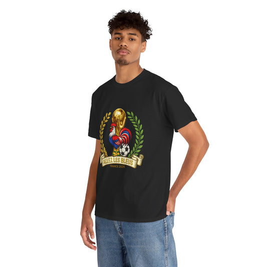 France Soccer Fan T‑Shirt — 'Allez Les Bleus' Rooster & World Cup Crest