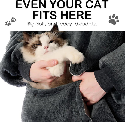 Krifey Wearable Blanket Hoodie, Oversized Sherpa Hooded for Women and Men, Cozy Sweatshirt with Giant Pocket