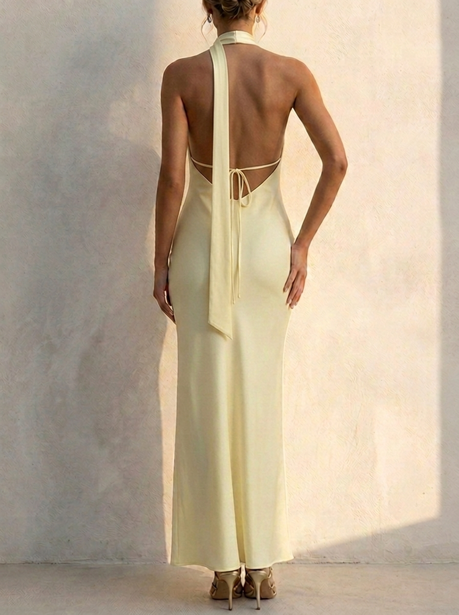 Adela Collection | White Maxi Dress with Halter Neck & Backless Design | Elegant Long Dress for Special Occasions 1