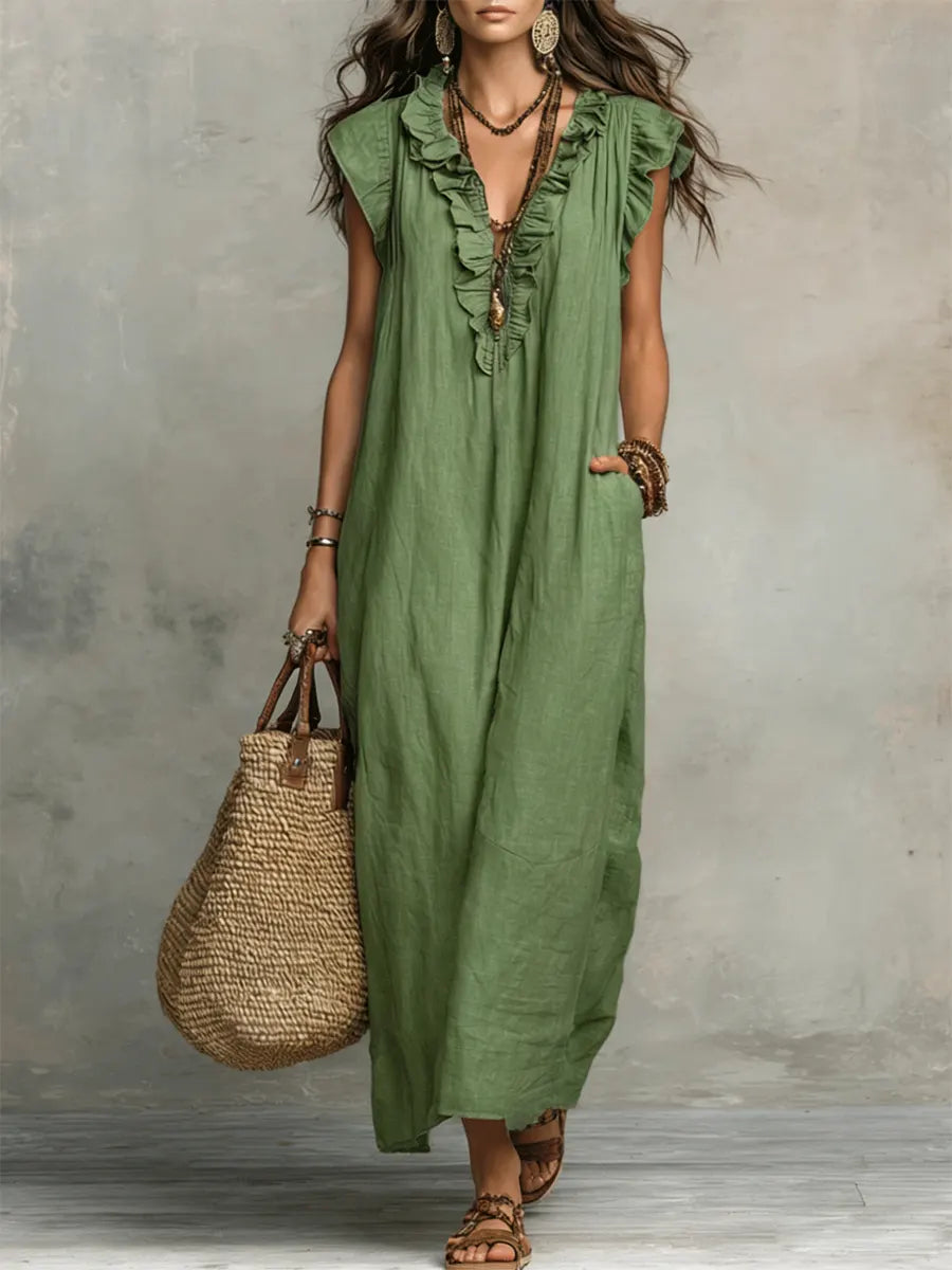 Adele | Ruffle V-Neck Maxi Dress 1