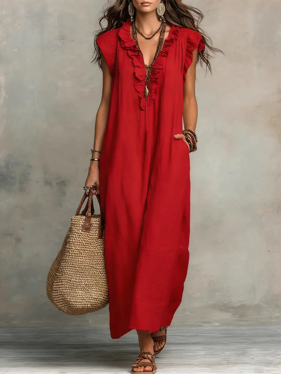 Adele | Ruffle V-Neck Maxi Dress 3