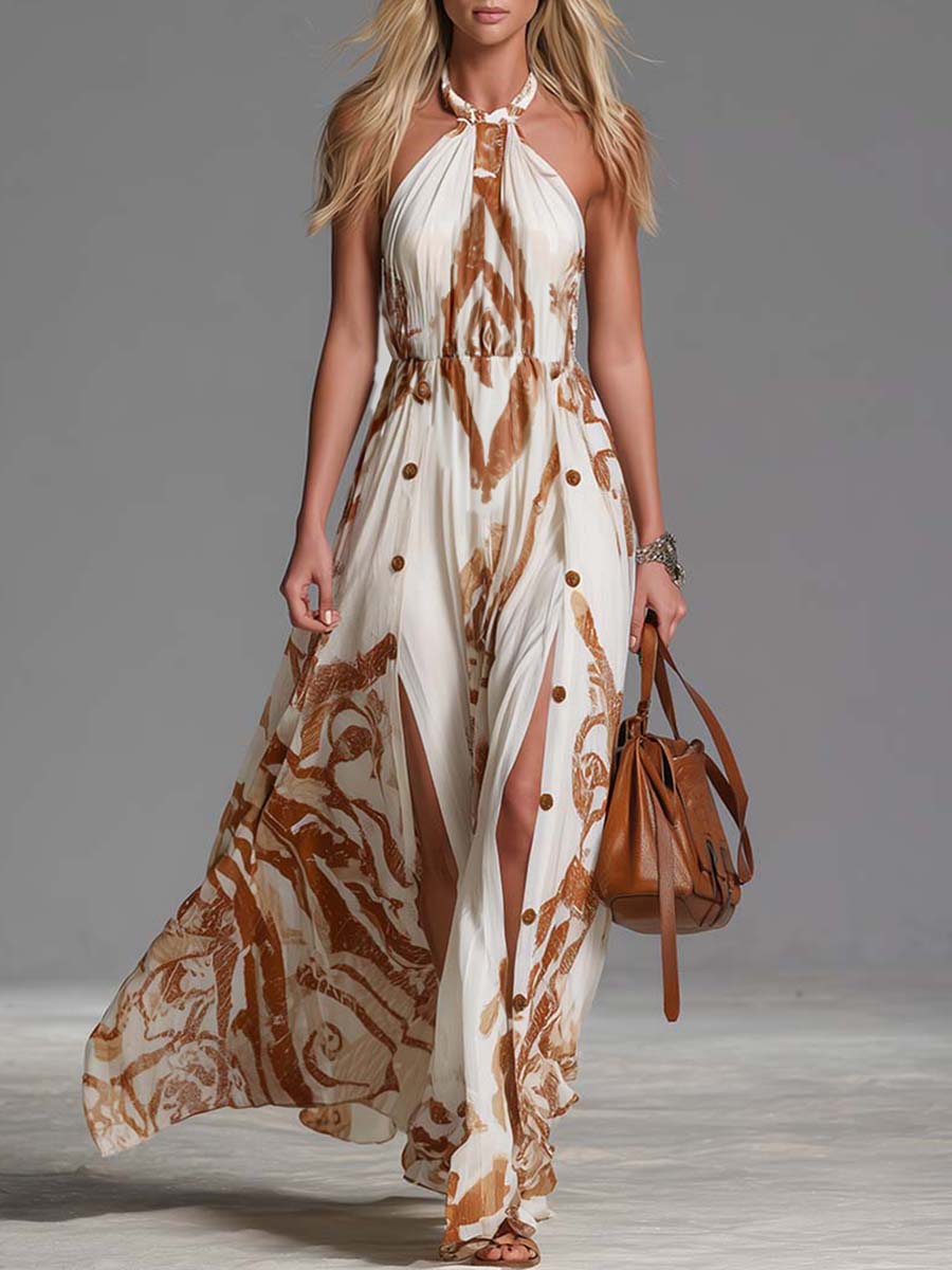Alejandra | Halter Neck Print Maxi Dress 0