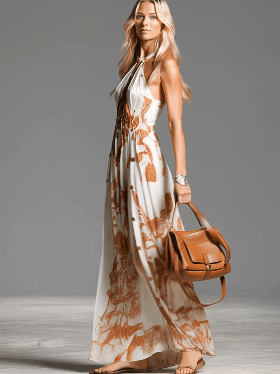 Alejandra | Halter Neck Print Maxi Dress 2