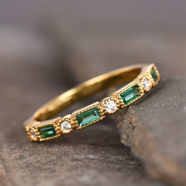 Alex - Gold Ring Featuring Green Inlaid Zirconia 0