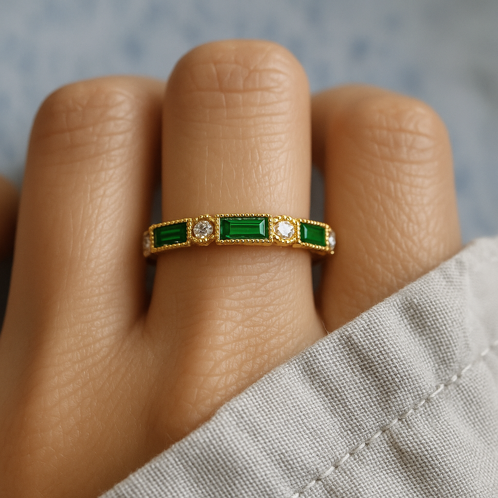 Alex - Gold Ring Featuring Green Inlaid Zirconia 1