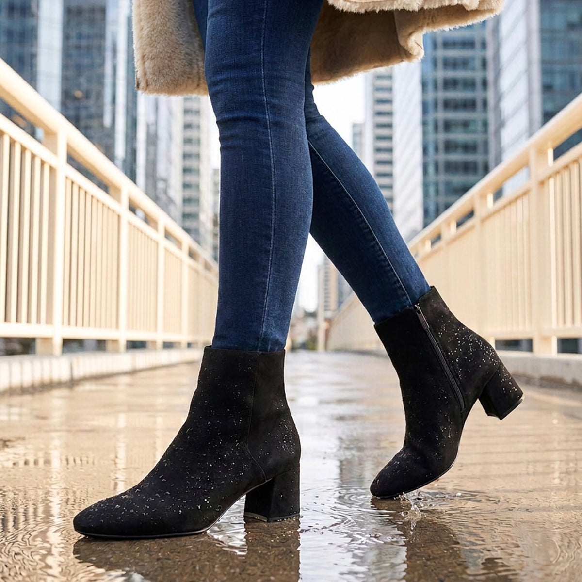 Alira Black Dress Boots | Waterproof Suede, Block Heel, Ladies Dress Bootie 1