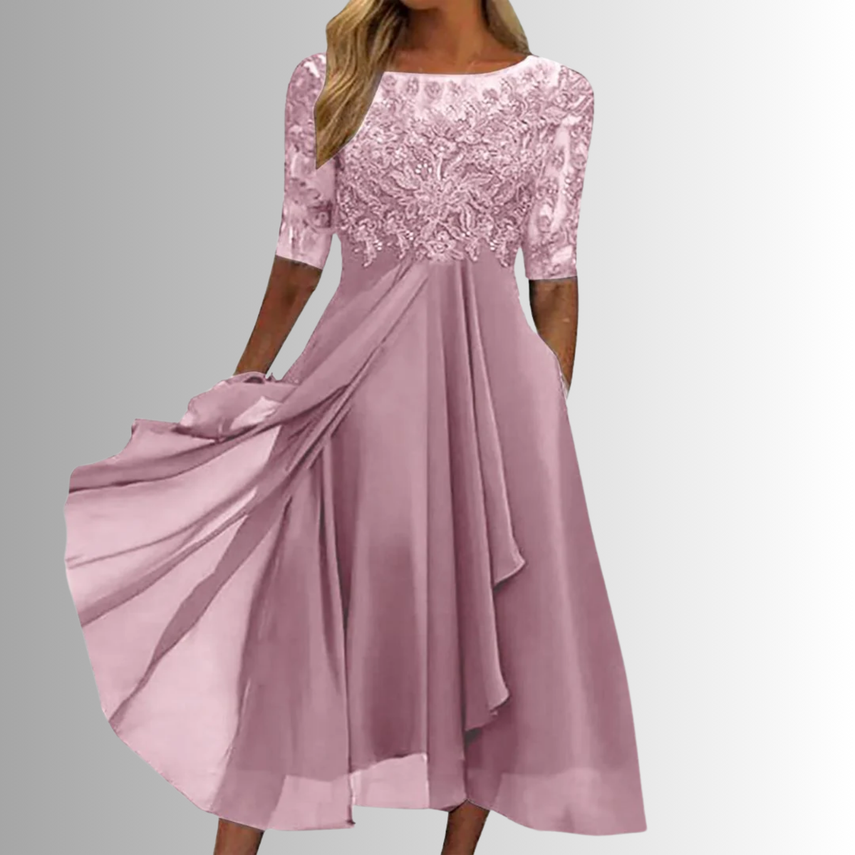 Annie | Lace Bodice Midi Dress with Sheer Sleeves 1