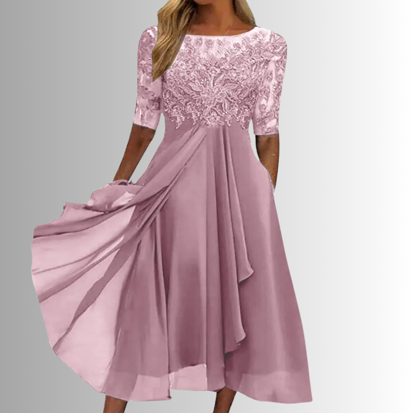 Annie | Lace Bodice Midi Dress with Sheer Sleeves 1