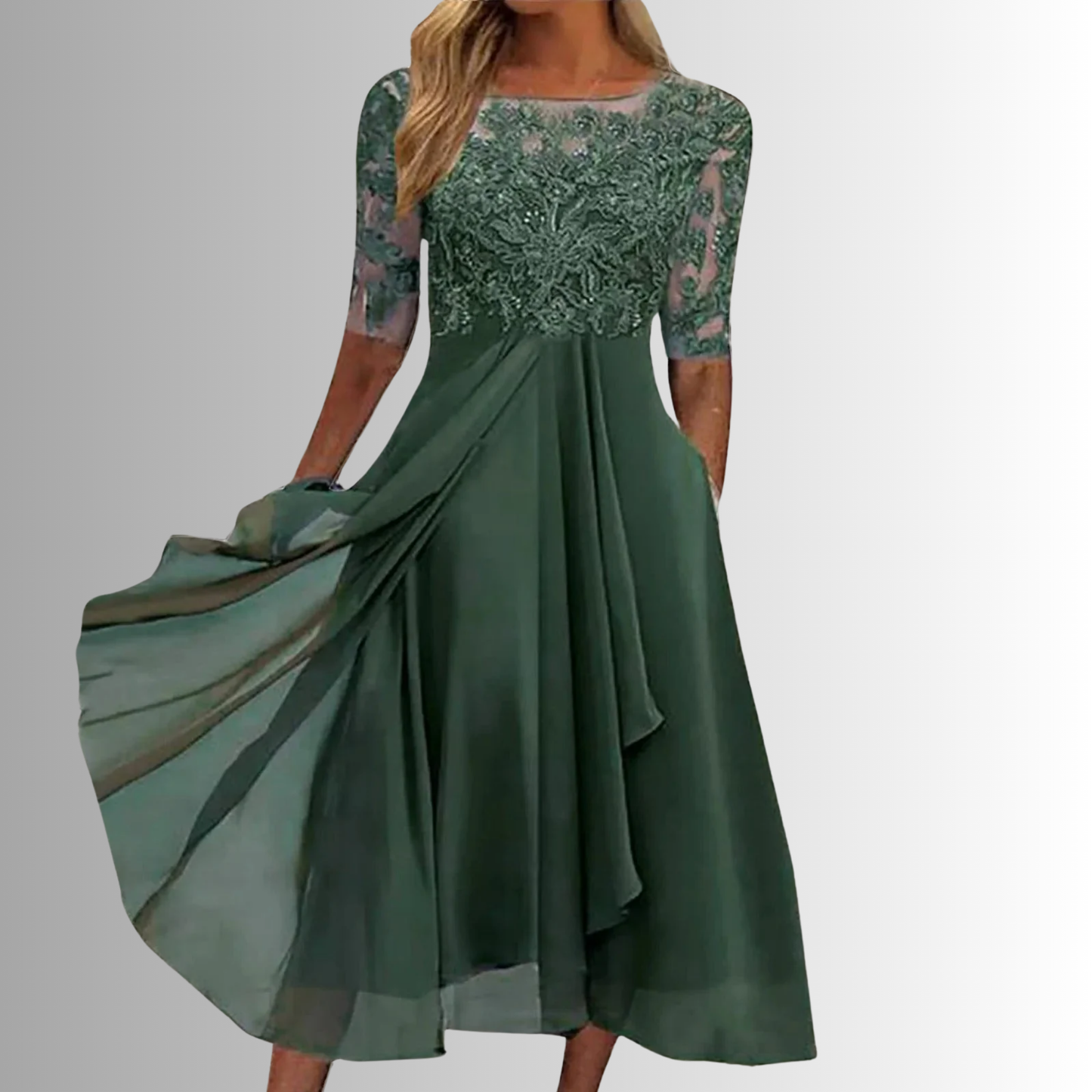 Annie | Lace Bodice Midi Dress with Sheer Sleeves 3