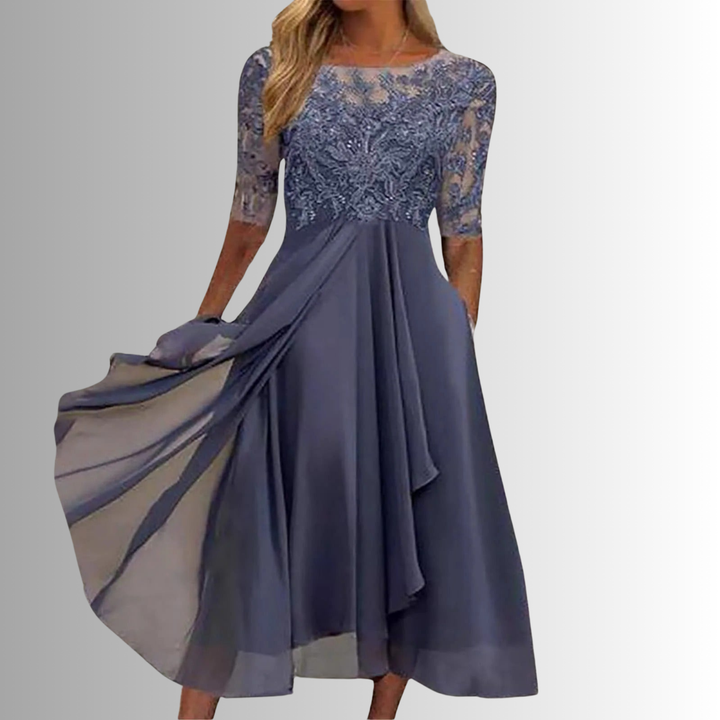 Annie | Lace Bodice Midi Dress with Sheer Sleeves 4