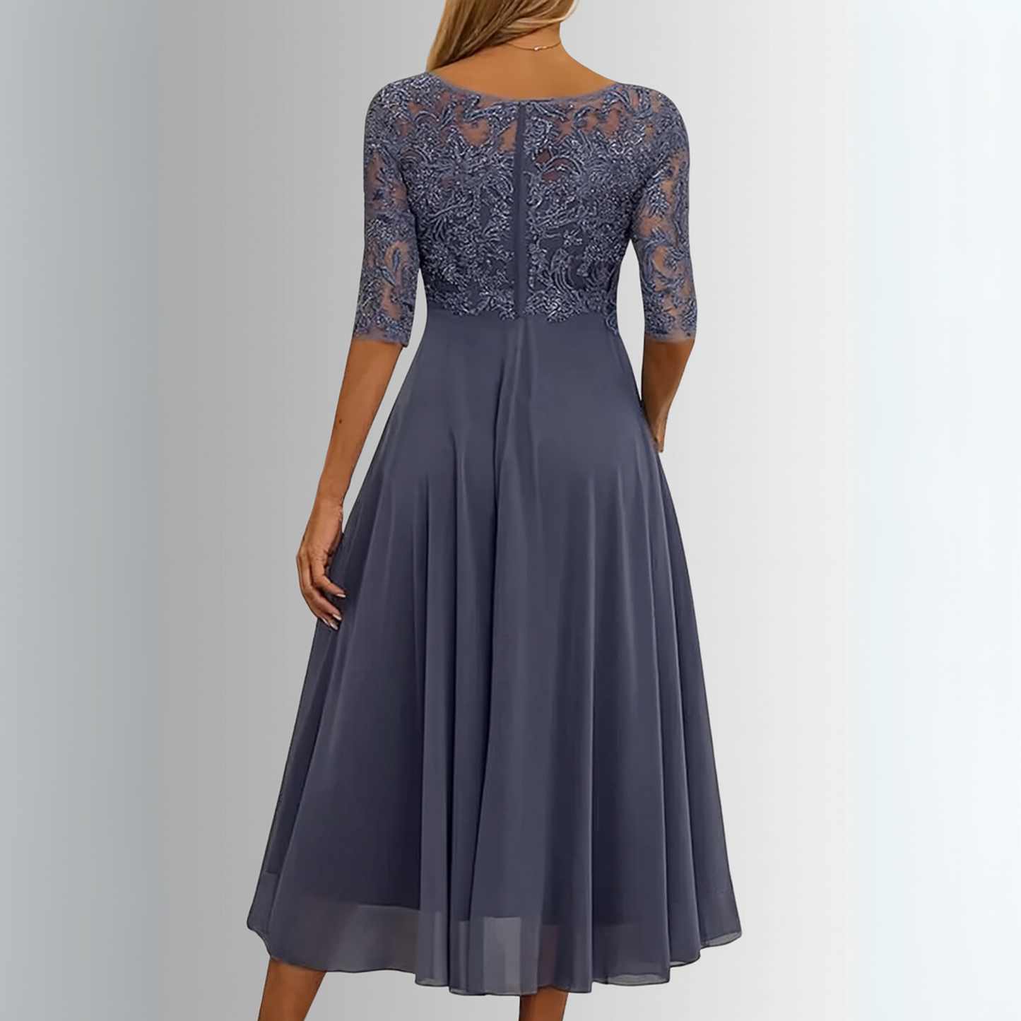 Annie | Lace Bodice Midi Dress with Sheer Sleeves 5