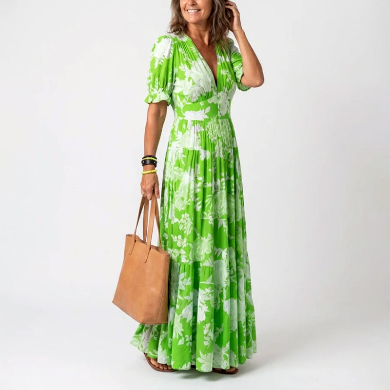 Aria | Pleated Floral Short Sleeve Maxi Dress 1