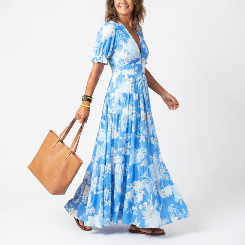 Aria | Pleated Floral Short Sleeve Maxi Dress 2
