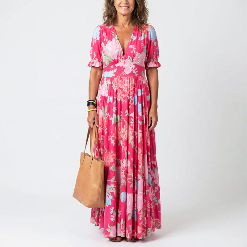 Aria | Pleated Floral Short Sleeve Maxi Dress 3