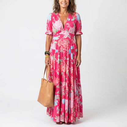 Aria | Pleated Floral Short Sleeve Maxi Dress 3