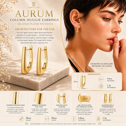Aurum Column Huggie Earrings - 14K Gold Plated 925 Silver 3