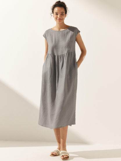 Ava | Elegant Comfortable Linen Maxi Dress With Sleeves 0