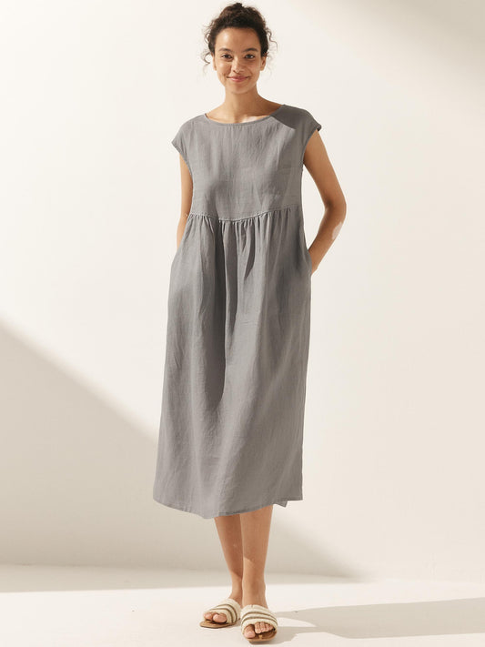 Ava | Elegant Comfortable Linen Maxi Dress With Sleeves 0