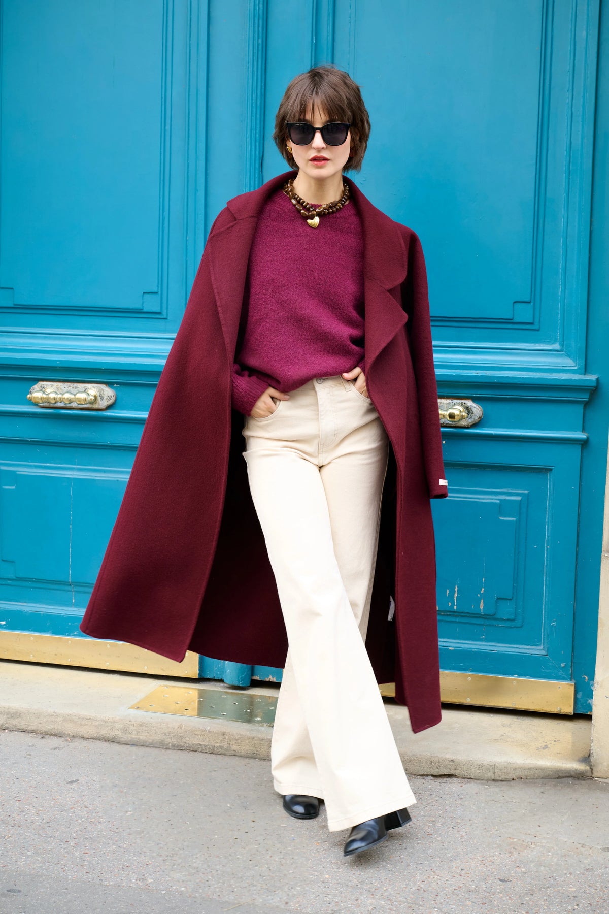 BERGUNDY YARA PREMIUM WOOL COAT 0