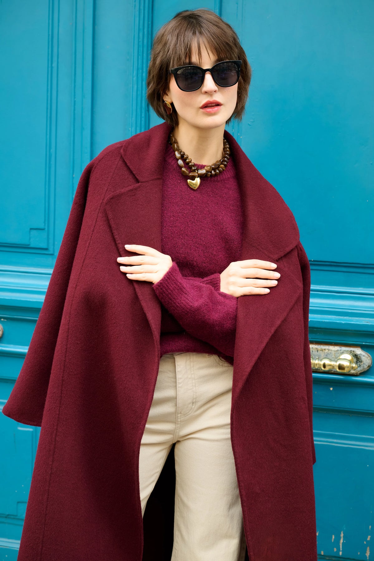 BERGUNDY YARA PREMIUM WOOL COAT 2