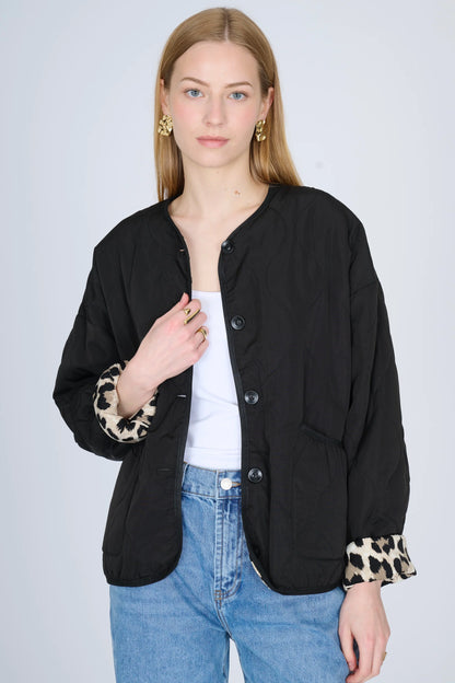BLACK LEOPARD QUILTED JACKET 0