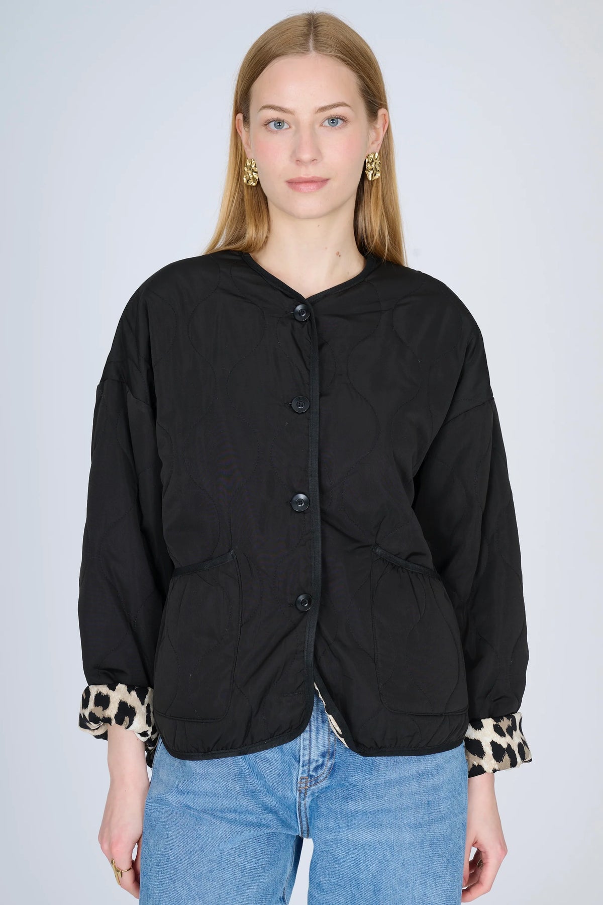 BLACK LEOPARD QUILTED JACKET 1