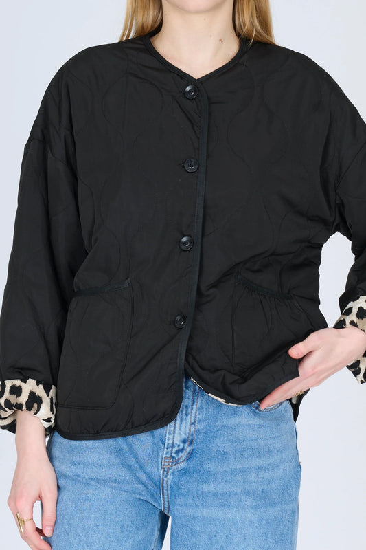 BLACK LEOPARD QUILTED JACKET 2
