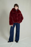 BURGUNDY FAUX FUR COAT 0