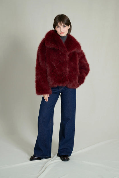 BURGUNDY FAUX FUR COAT 0