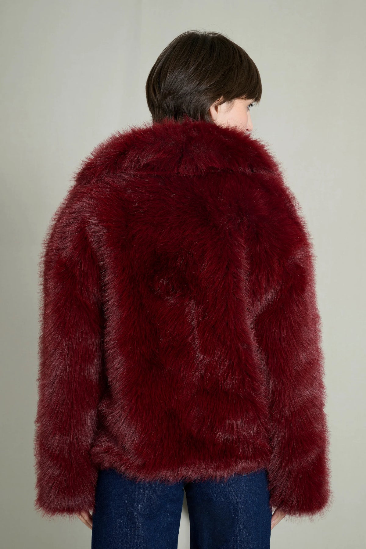 BURGUNDY FAUX FUR COAT 2