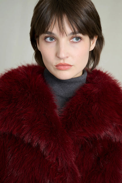 BURGUNDY FAUX FUR COAT 3