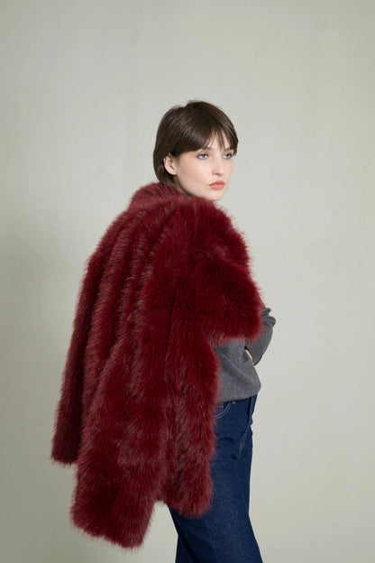 BURGUNDY FAUX FUR COAT 4