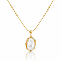 Baroque Pearl Necklace - 18K Gold Plated Pendant 0