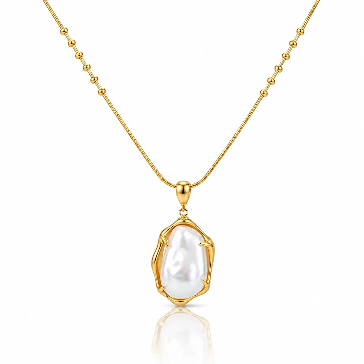 Baroque Pearl Necklace - 18K Gold Plated Pendant 0