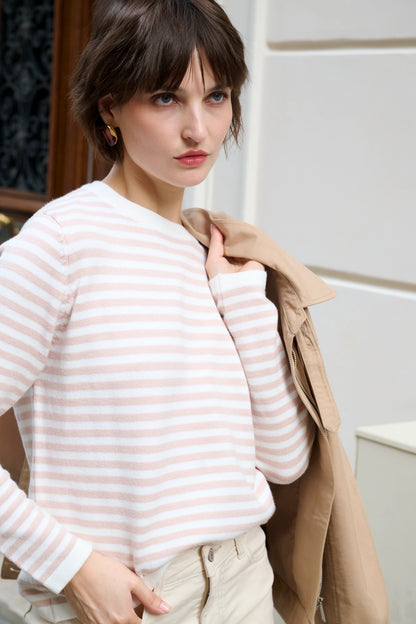 Beige and white striped sweater 0