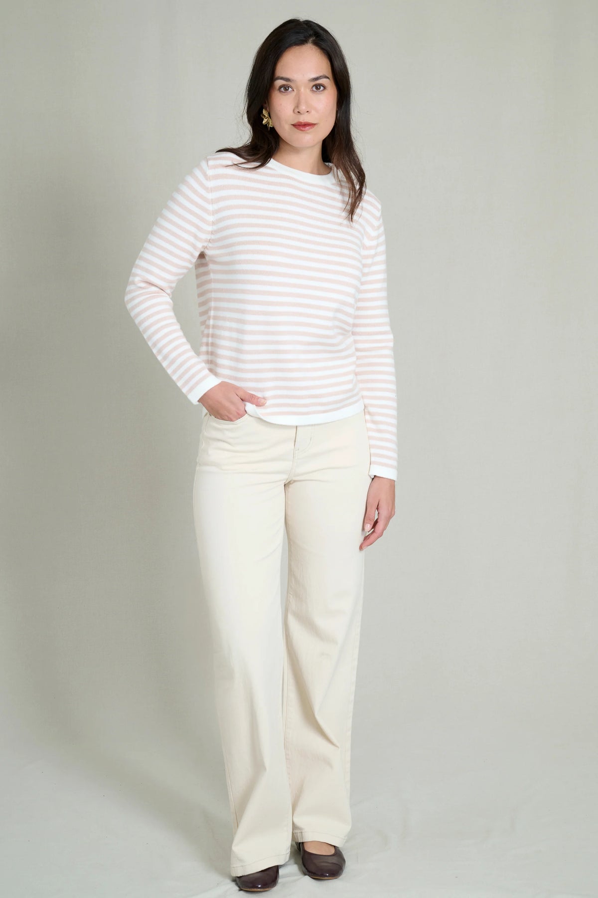 Beige and white striped sweater 2