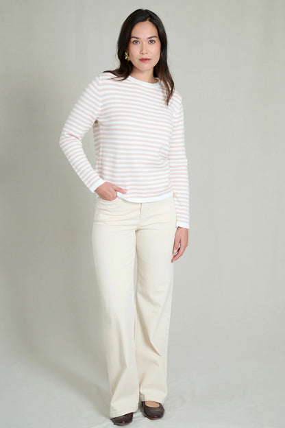 Beige and white striped sweater 2