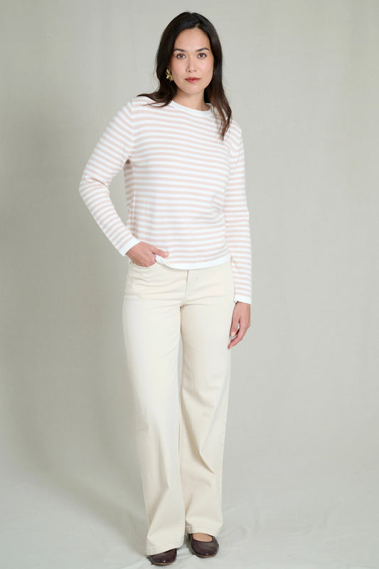 Beige and white striped sweater 2