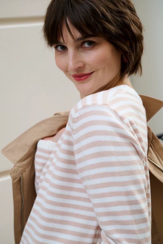 Beige and white striped sweater 6