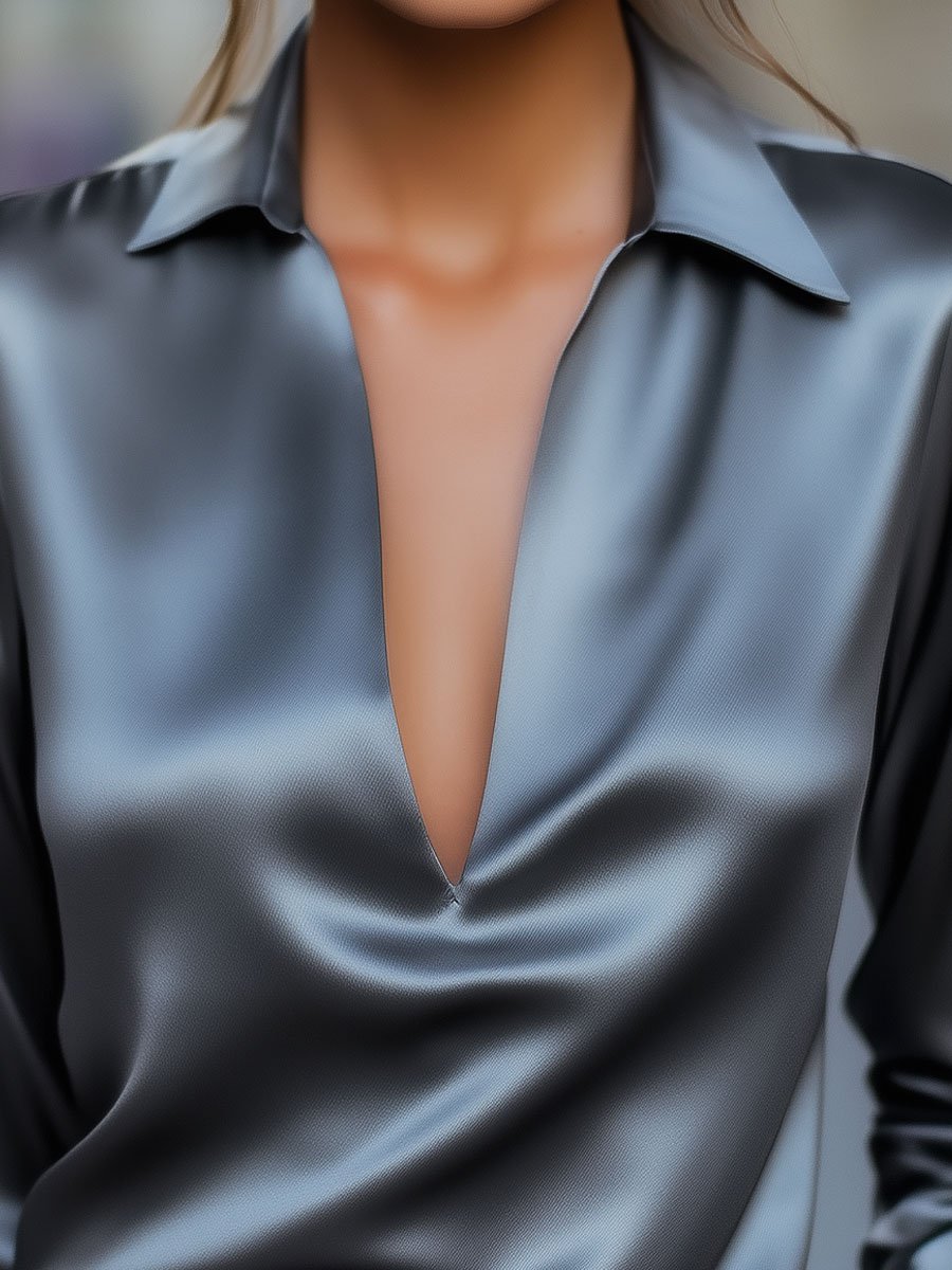 Bethany | Women’s Spring V-Neck Satin Blouse 1