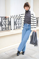 Black and white striped cardigan 0
