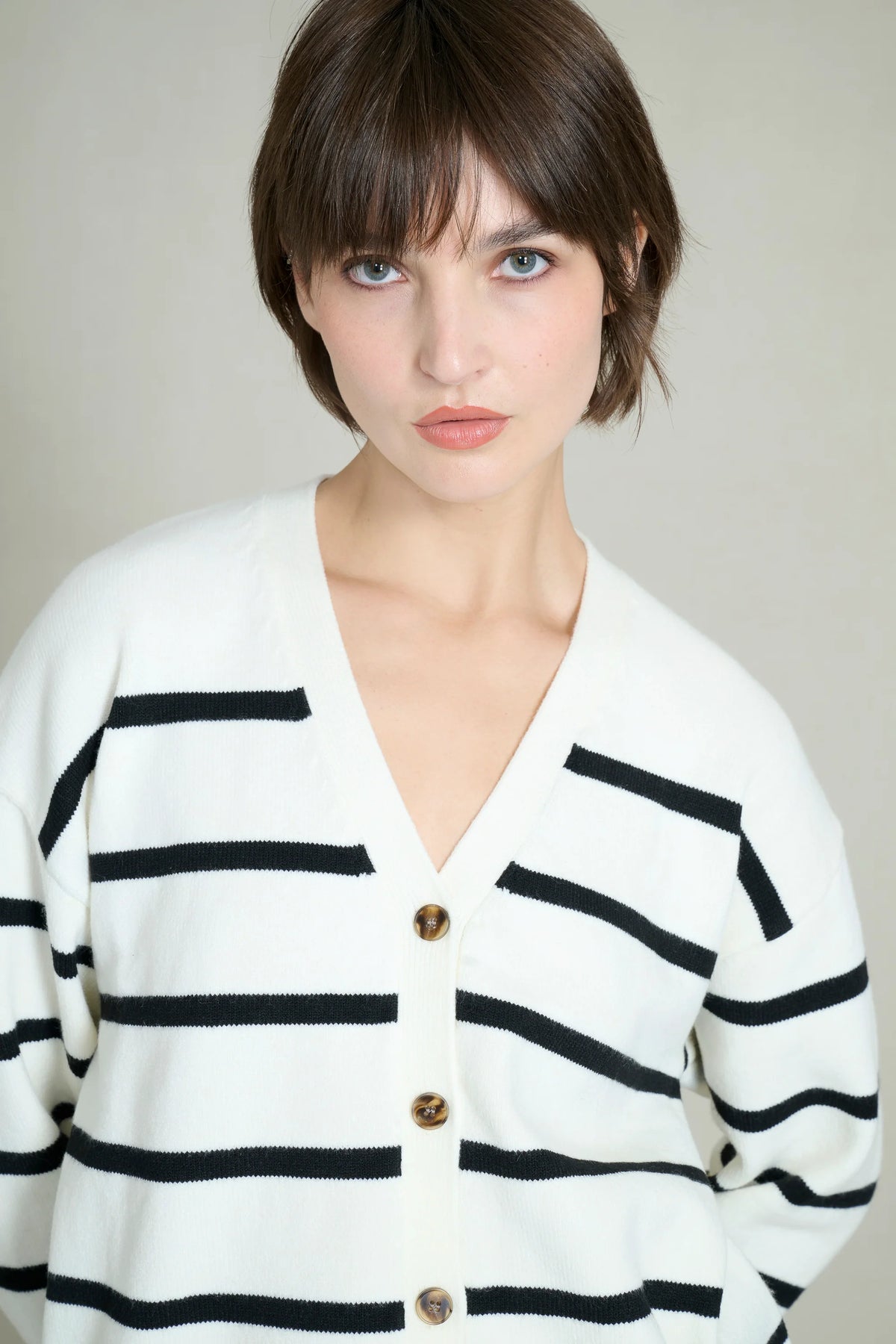 Black and white striped cardigan 1