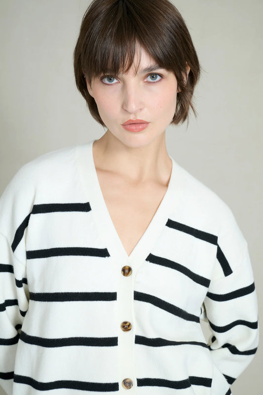 Black and white striped cardigan 1