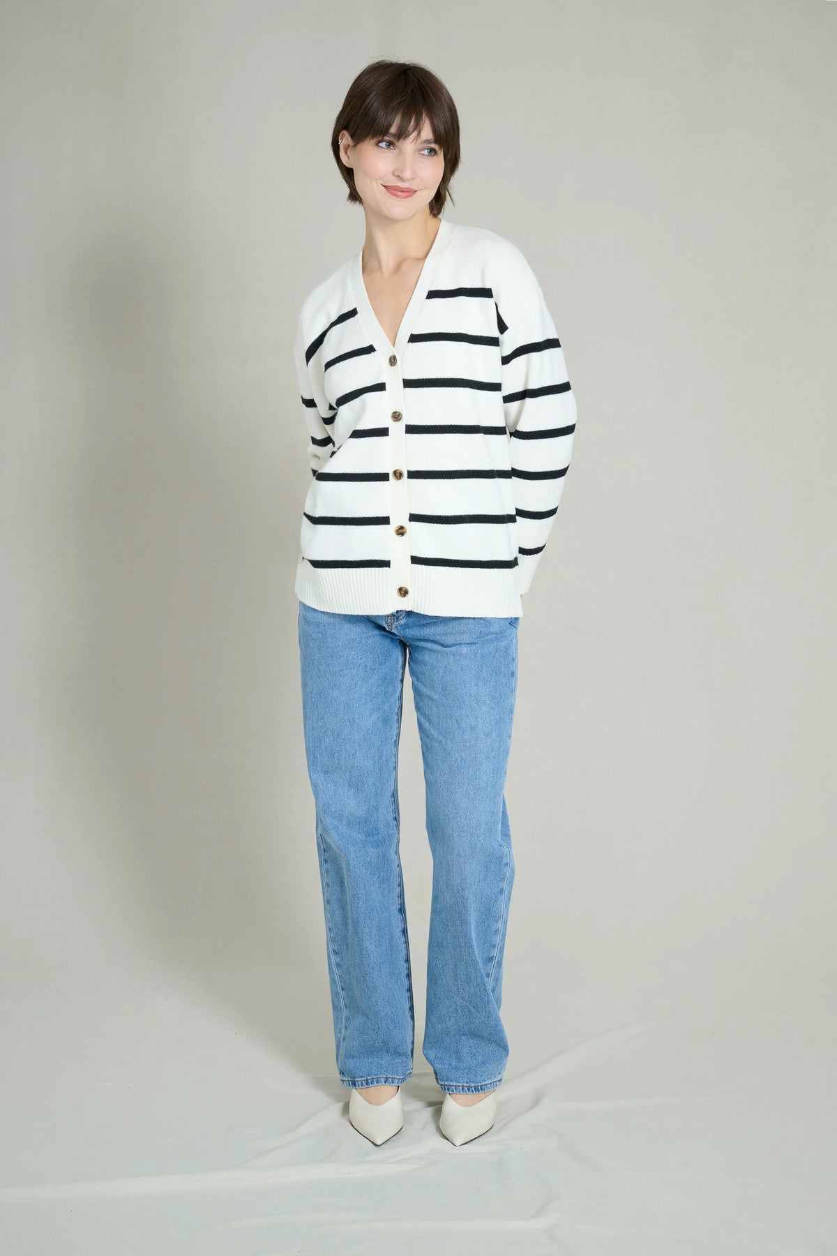 Black and white striped cardigan 2