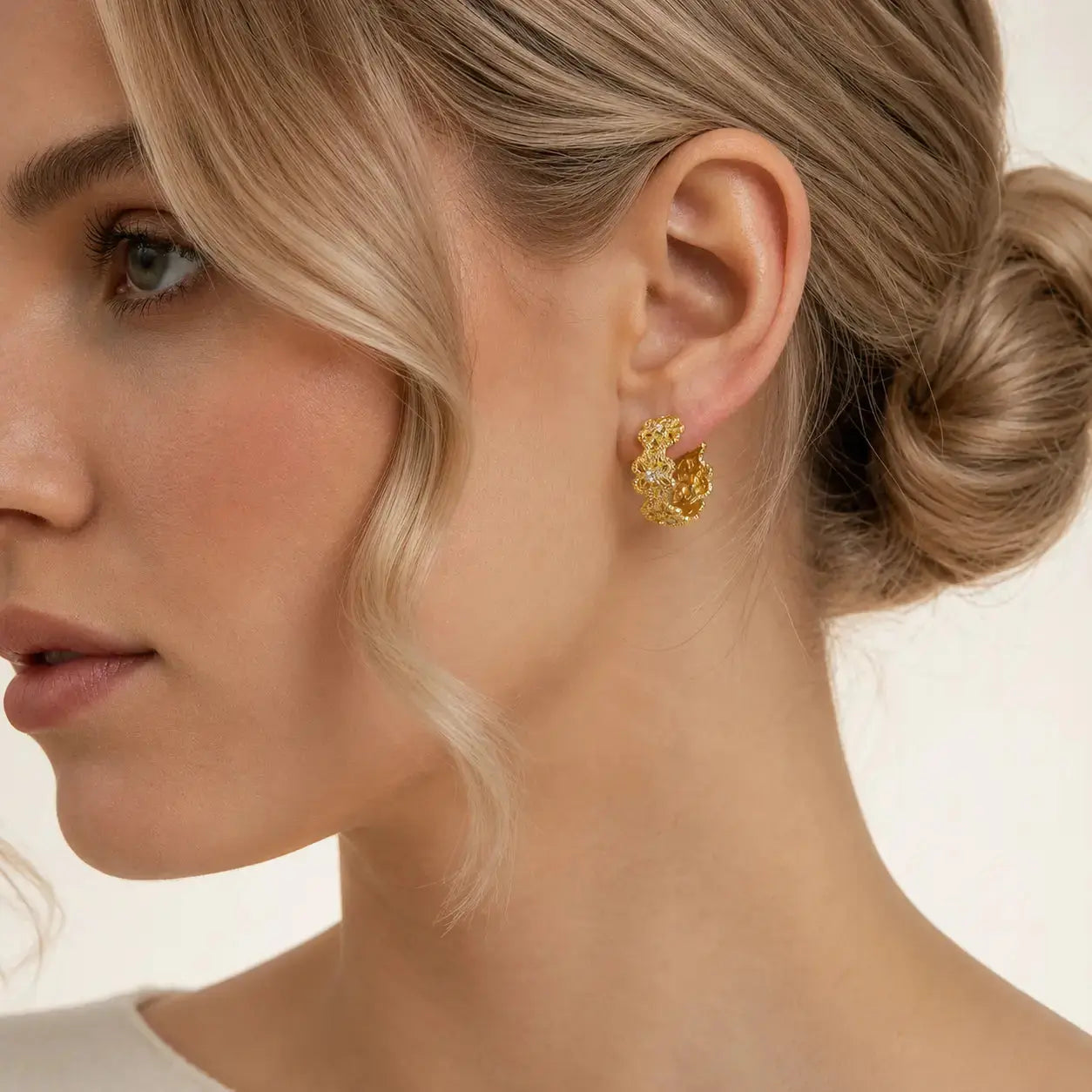 Bloom Filigree Hoop Earrings – Floral Gold Hoops in 14K Gold 1